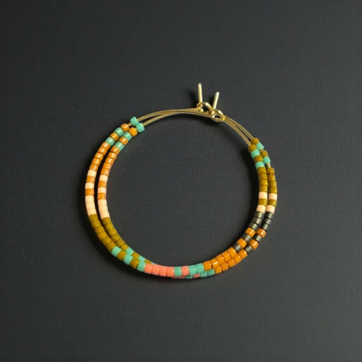 Desert Rhythm Hoops--Beaded Gold Hoop Earrings